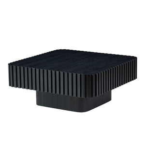 English Elm 31.5 Inch Modern Handcraft Drum Coffee Table Square MDF Pedestal Low Profile Rustic Accent Table Black W2582P360257