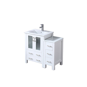 English Elm White 36 in Single Bath Vanity with Side Cabinet, Ceramic Top, Chrome Faucet, Soft-Close Storage Durable Stain-Resistant Surface B2731S01192