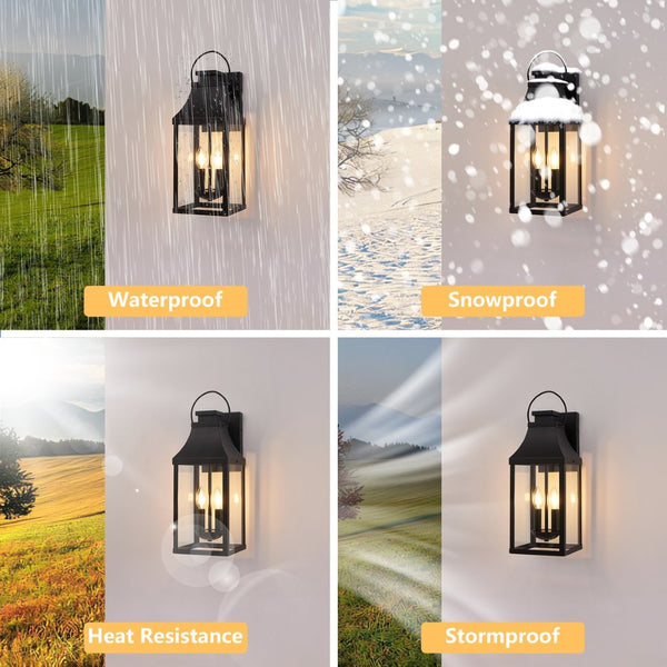 English Elm 20'' Matte Black Lantern Wall Sconce 2-light Outdoor Fixture for Porch Garage Entryway W1340P379244