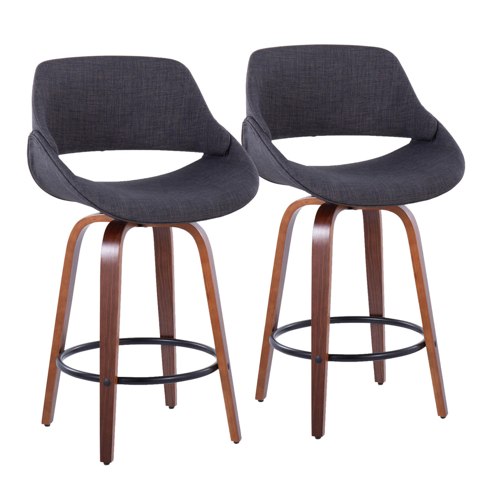 English Elm Fabrico 26" Mid-Century Modern Counter Stool Set Of 2 In Walnut & Charcoal Fabric With Footrest B202S00248