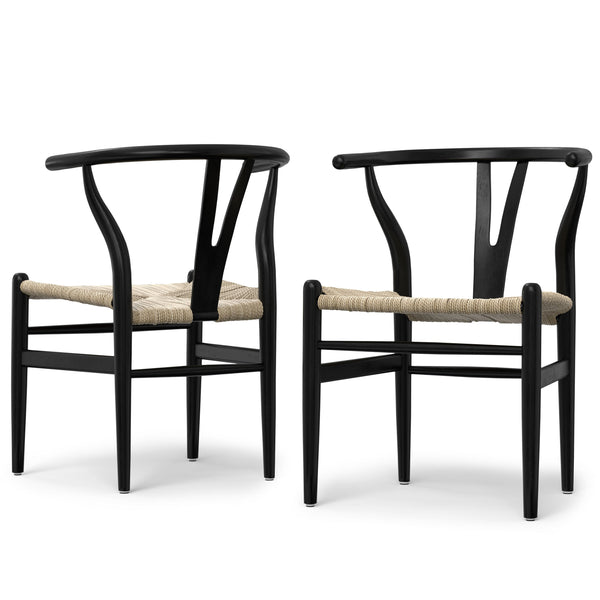 English Elm Hershey Dining Chair Set of 2 — Matte Beech Wood Wishbone-Inspired Seats with Handwoven Rope Comfort Black B136P266925