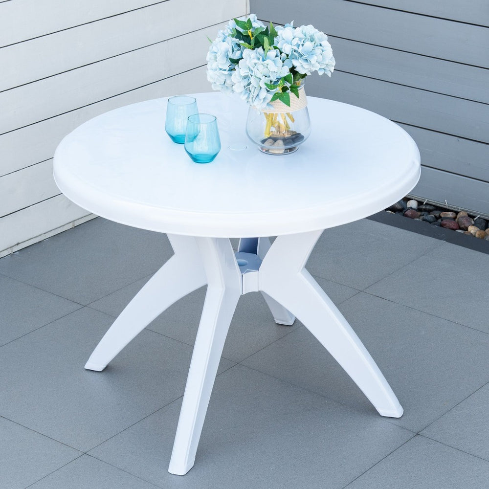 English Elm Outsunny Round Plastic Outdoor Bistro Table with Umbrella Hole for Patio Garden W2225P174360