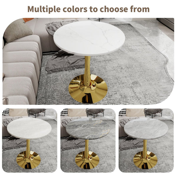 English Elm Marble-Top Round Side Table With Gold Pedestal Base - Modern Minimalist Accent For Any Space W1935P353526