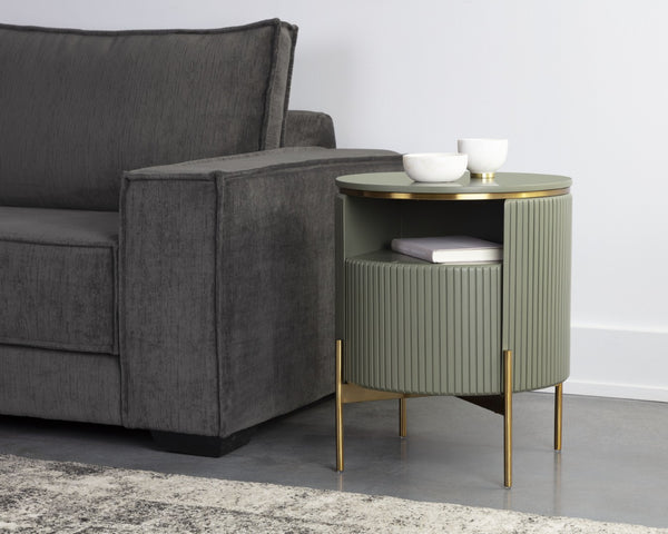 Sunpan PALOMA Sage Green Sculptural End Table with Gold Accents - Modern Elegance for Any Space 110397