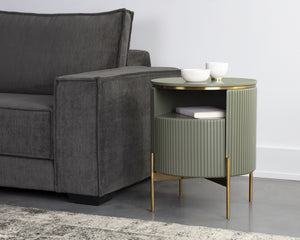 Sunpan Paloma End Table - Luxurious Sculptural Design with Antique Gold Accents for Elegant Interiors Sage Green
