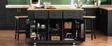 English Elm K&K 53Inch Large Kitchen Island With Drop Leaf, Power Outlet, Door Internal Storage Rack, Rolling Kitchen Cart On 5 Wheels With 5 Open Side Racks For Kitchen, Dining Room,Black(Not Include Bar Stools)