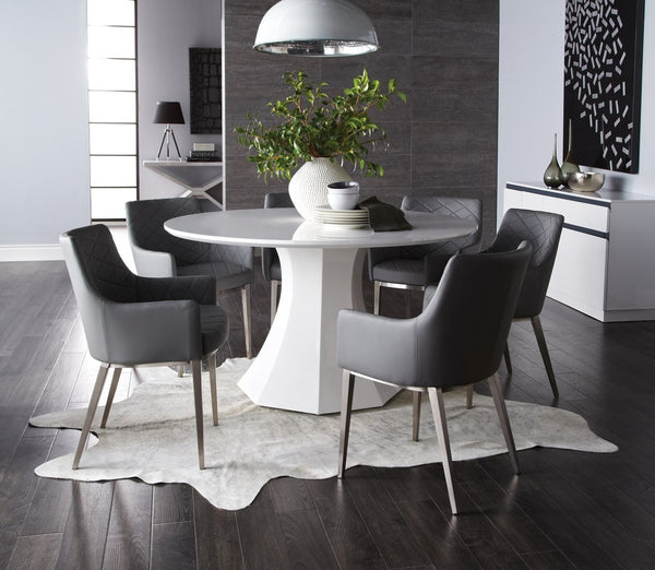 Sunpan CHASE Dining Armchair - Elegant Black Faux Leather with Diamond Tufting & Modern Stainless Steel Legs 30152