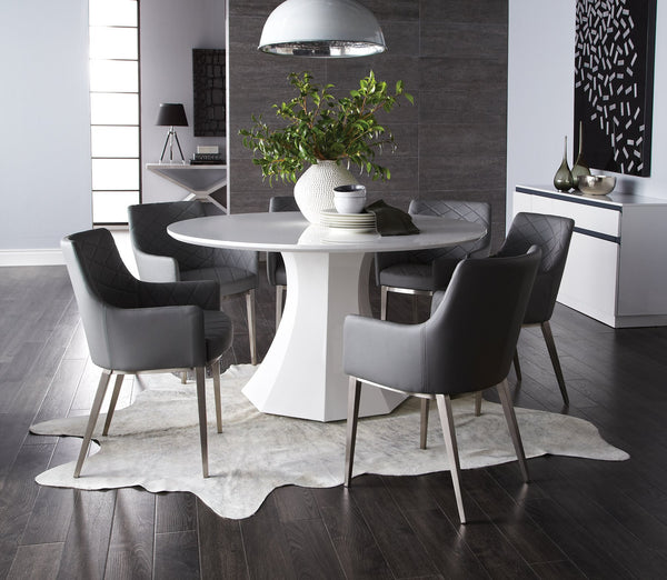 Sunpan Chase Dining Armchair - Sleek Faux Leather Design with Brushed Stainless Steel Legs for Style & Comfort Black