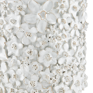 Jessamine Decorative White Cachepot - Artisan-Crafted Floral Design for Indoor Plant Display