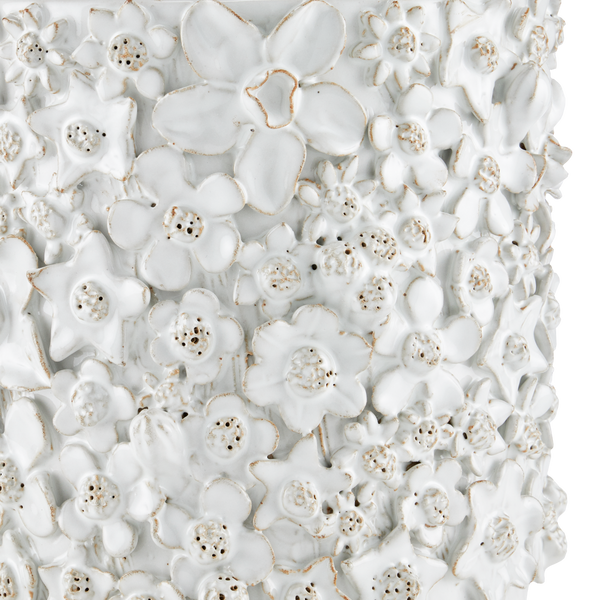 Jessamine Decorative White Cachepot - Artisan-Crafted Floral Design for Indoor Plant Display