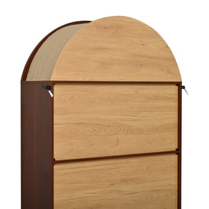 English Elm 3-piece Farmhouse Entertainment Center with Arched Glass Doors and Open Tower Shelving Walnut N721S000070P