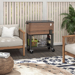 English Elm Outsunny Rolling Steel Beverage Cart Outdoor Cooler with Locking Wheels and Storage Shelf W2225P174310