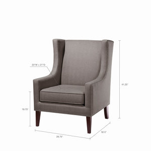 JLA Home Madison Park - Wing Chair modern wingback with printed upholstery, silver nailhead trim, supportive cushioned seating Dark Gray FPF18-0151