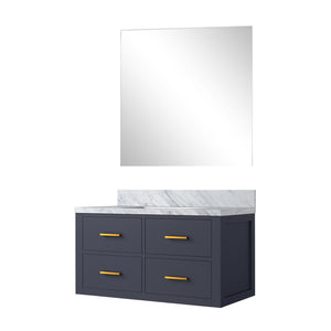English Elm Blue Single Bath Vanity with Carrara Marble Top, Soft-Close Drawers & 34" Frameless Mirror, 36" B2731S01434