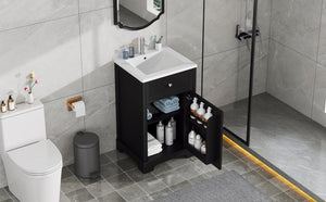 English Elm 20" Modern Bathroom Vanity With Soft-Close Door, Adjustable Shelf, Ceramic Sink, Compact Storage Solution N725P351848B
