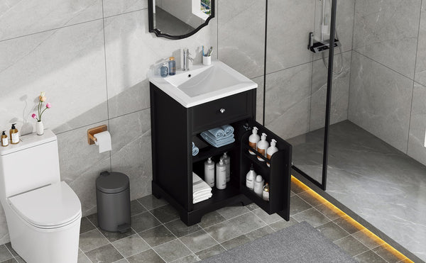 English Elm 20" Modern Bathroom Vanity With Soft-Close Door, Adjustable Shelf, Ceramic Sink, Compact Storage Solution N725P351848B