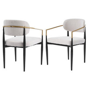 English Elm Fabric Upholstered Dining Chairs Glam Set of Two with Gold Accents Iron Frame N768P379506B