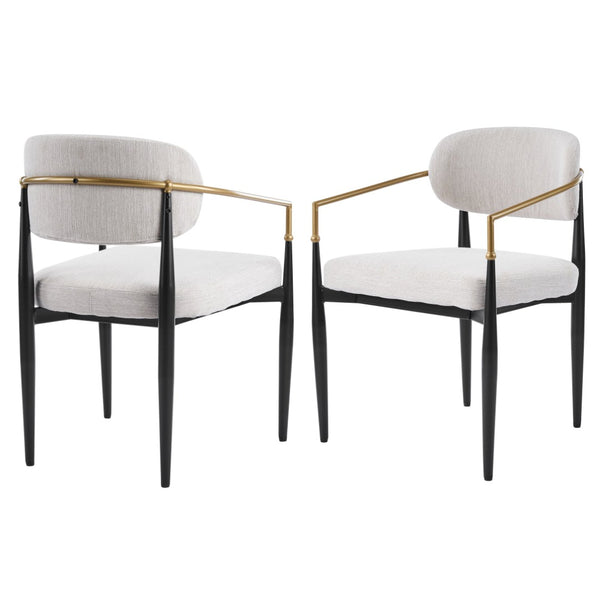 English Elm Fabric Upholstered Dining Chairs Glam Set of Two with Gold Accents Iron Frame N768P379506B