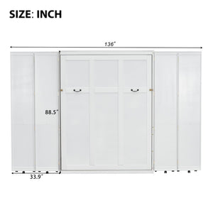 English Elm Queen Murphy Wall Bed with Hydraulic Lift and Push Pull Cabinet Storage Unit White LP000381AAK