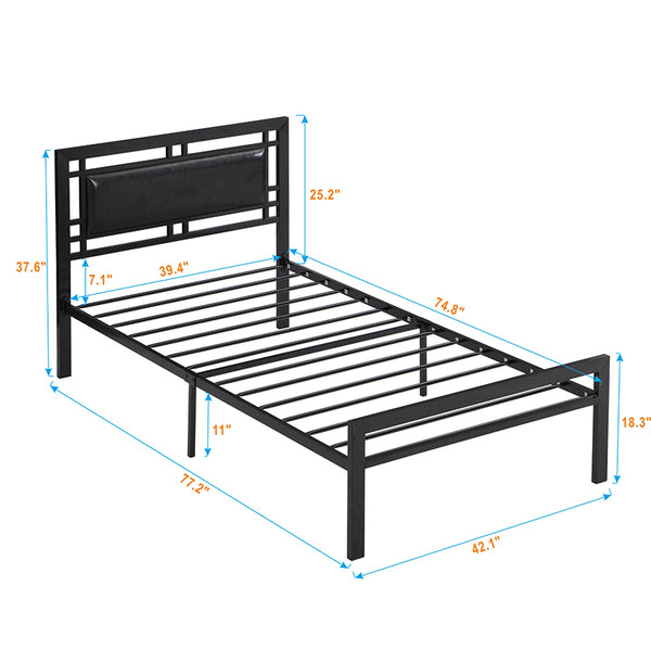 English Elm Twin Sturdy Metal Bed Frame for Twin Mattress — Quiet, Tool-Included Assembly, No Box Spring Needed, 300LB Capacity Black 43.7 L x 24 W x 3.35 H W2297P347753