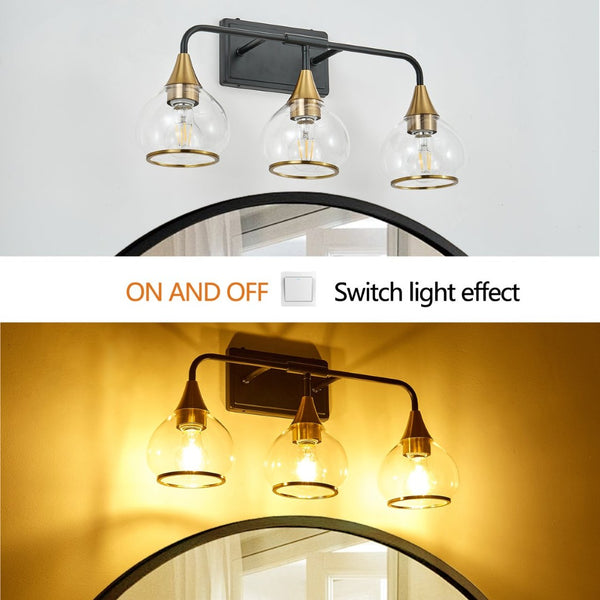 English Elm 23" Three Light Matte Black Brass Vanity Sconce with Clear Glass for Bath or Bedroom W1340P266137