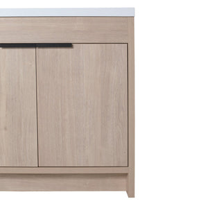 English Elm 36 Inch Freestanding Vanity with White Resin Sink, Soft-Close Doors, Adjustable Shelf, Water-Resistant Finish W999S00277
