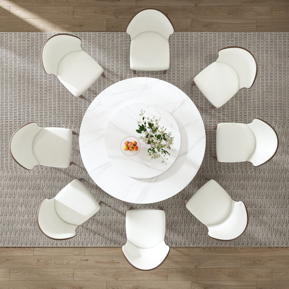 English Elm 53" Round Dining Table With Rotating Lazy Susan - Durable Sintered Stone For Home & Restaurant Use W2699S00052