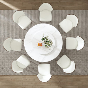 English Elm 59" Round Dining Table With Lazy Susan & Heat-Resistant Stone Top - Perfect For Home & Events! W2699S00077