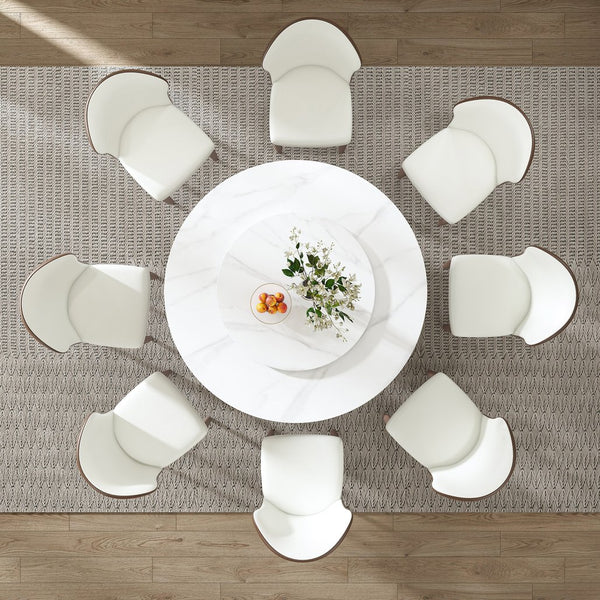 English Elm 59" Round Dining Table With Lazy Susan & Heat-Resistant Stone Top - Perfect For Home & Events! W2699S00077