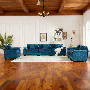 English Elm Wider Armrest 3-Seat Modern Sectional Couch In Blue - Comfy Chenille Fabric, Modular Design & Ergonomic Support W1143S00039-GIGA