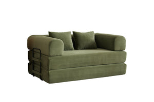 English Elm 59'' Corduroy Convertible Floor Sofa Sleeper with Bolster Pillow for Small Spaces Green W3434P406617