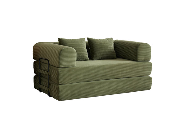 English Elm 59'' Corduroy Convertible Floor Sofa Sleeper with Bolster Pillow for Small Spaces Green W3434P406617