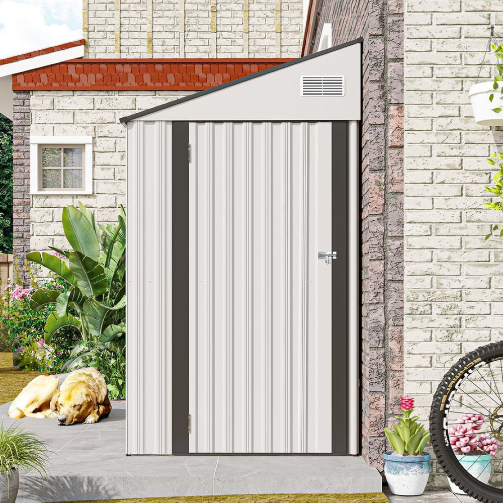 English Elm Campcraft Metal Storage Shed with Sloped Roof Ventilation and Weather Resistant Steel Panels White W1598P283838