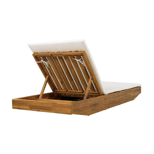 English Elm Boat-shape Acacia Wood Outdoor Chaise Lounge Slatted Teak Finish Poolside Recliner Cream,Teak N770P380117T_N770P253018C