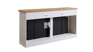 English Elm 60 Inch White Marble Fireplace Tv Stand with Smart Electric Insert for Living Rooms W1769S00011