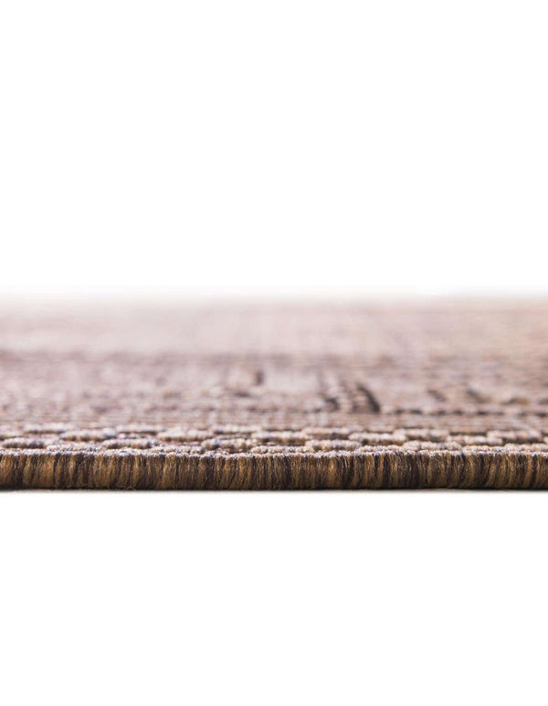 Unique Loom Outdoor Border Greek Key Machine Made Geometric Rug Brown, Light Brown/Gold 6' 1" x 6' 1"