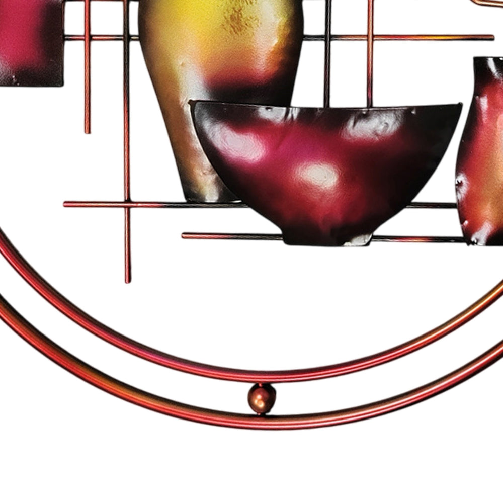 English Elm 22 Round Metal Wall Art 22" Multicolor 3D Vase & Geometric Decor — Rust‑Free Alloy, Easy Mounting B056P390827