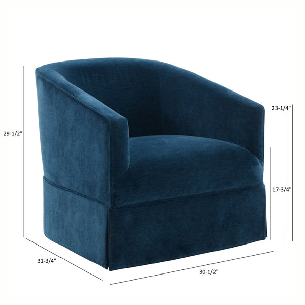 English Elm Earl Barrel Back Swivel Accent Chair Polyester Upholstered Tailored Skirted Base Blue B050P429145