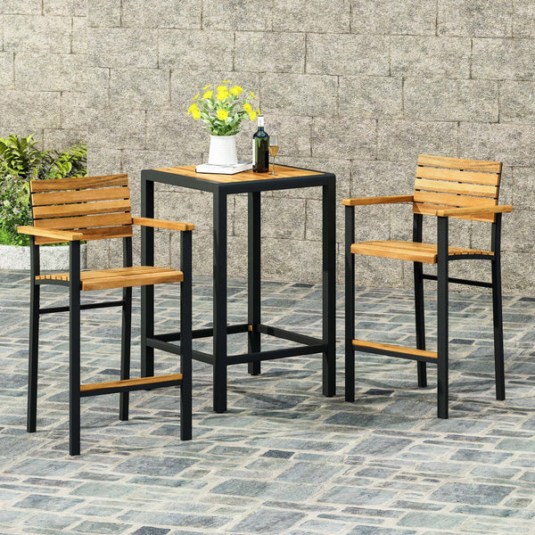 English Elm Christopher Knight Home® - BRAMPTON Industrial Acacia Wood Barstools Set of 2 — Teak Slatted Seats, Black Iron Legs, Outdoor Ready 68320.00WTC