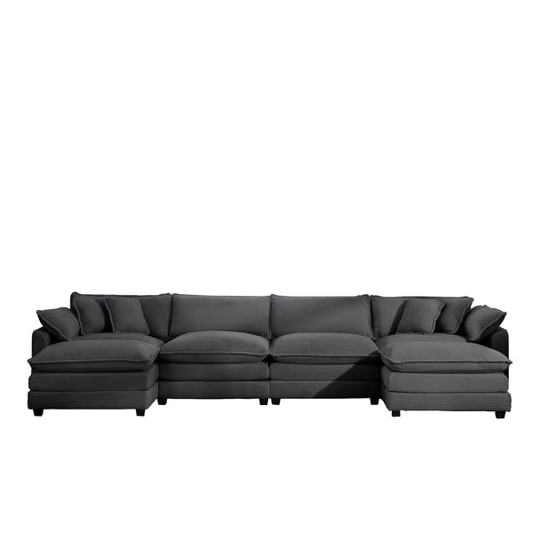 English Elm Corduroy Sofa - Stylish 4-Seater With 3 Footstools, Ergonomic Comfort, Easy Assembly & Modern Design W714S00842