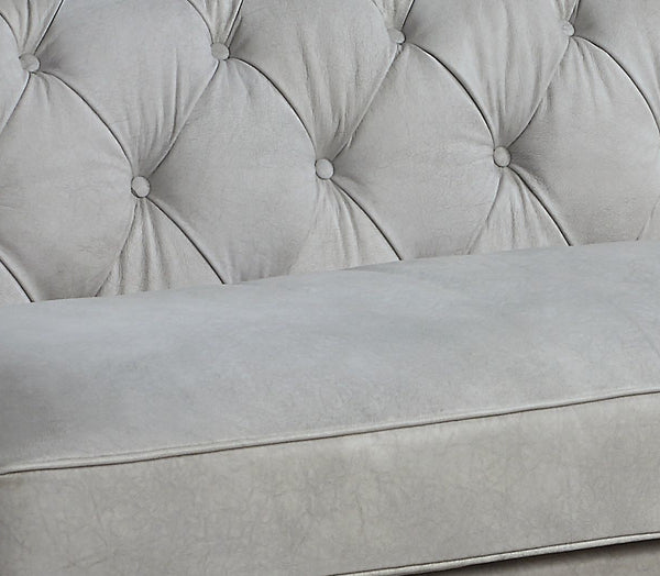 English Elm Ofer Vintage Antique White Top Grain Leather Sofa with Button Tufting, Nailhead Trim, Removable Covers B2726P407628