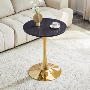 English Elm Round Faux Marble Tulip Dining Table Mid Century Pedestal Base for Compact Kitchens Gold,Grey W2920P395718