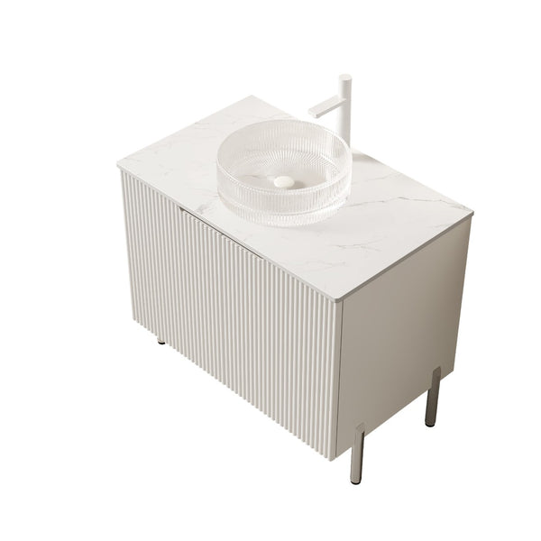 English Elm Turio Freestanding Bathroom Vanity Plywood Cabinet Sintered Stone Top Glass Basin W2615S00234