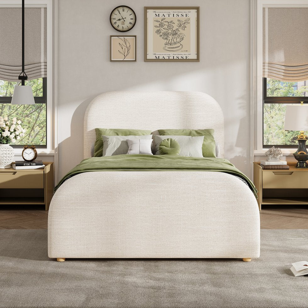 English Elm Christopher Knight Home® - Twin Linen Upholstered Bed Frame with Curved Padded Headboard, Solid Wood Legs, Beige Elegance N757T343407I
