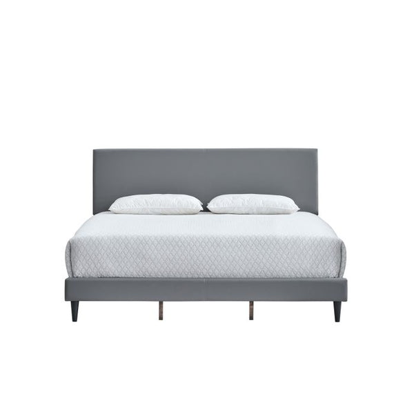 English Elm Baron Full Bed Frame with Faux Leather Upholstery, Slat Support, Adjustable Headboard Height, Fits 7–13" LIGHT GREY 26.37 L x 66.53 W x 7.48 H B078P380170