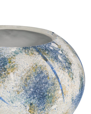 Currey & Company Jackson Blue & White Porcelain Vase - Unique Lidded Jar With Handcrafted Texture & Modern Design Blue Porcelain 1200-0998-currey-company