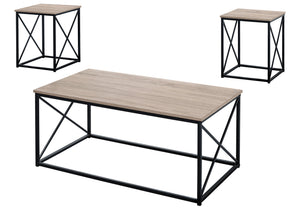 English Elm Table 3-Piece Living Room Table Set with Taupe-Look Tops and Black X Metal Frame, Modern Durable taupe 46 L x 25 W x 5 H B2710P219988