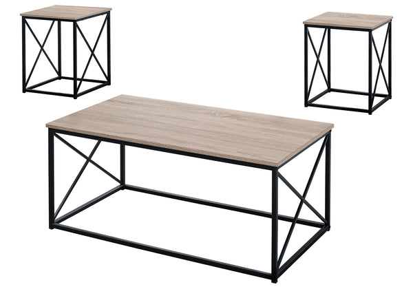 English Elm Table 3-Piece Living Room Table Set with Taupe-Look Tops and Black X Metal Frame, Modern Durable taupe 46 L x 25 W x 5 H B2710P219988