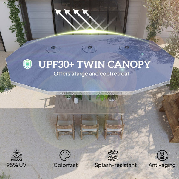 English Elm Spacious 15 Foot Rectangular Outdoor Umbrella with Fringe and Uv Resistant Canopy T3971P427137