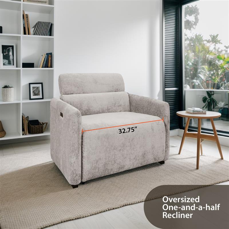 JLA Home Chapel Hill - Power Modern Recliner with USB Charging Ports, Solid Wood Frame, High-Density Foam Comfort and Quiet Power Recline Light Grey CH103-0042